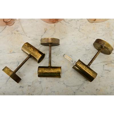 Set of Three Swedish Vintage Brass Glass Sconces