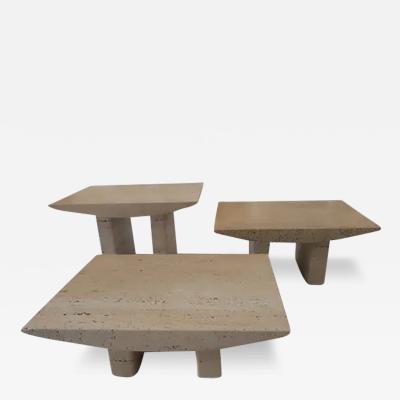 Set of Three Travertine Cocktail tables circa 80