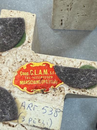 Set of Three Travertine and Chrome Candleholders by C L A M Italy 1970s