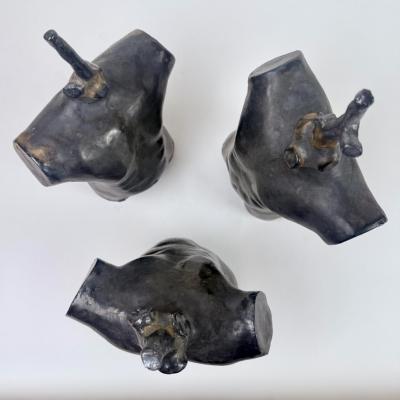 Set of Three Vintage Black Stoneware Sculptures by L L Italy 2000s