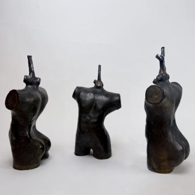 Set of Three Vintage Black Stoneware Sculptures by L L Italy 2000s