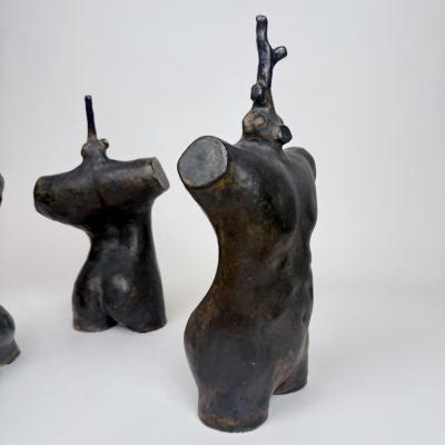Set of Three Vintage Black Stoneware Sculptures by L L Italy 2000s