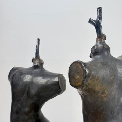 Set of Three Vintage Black Stoneware Sculptures by L L Italy 2000s