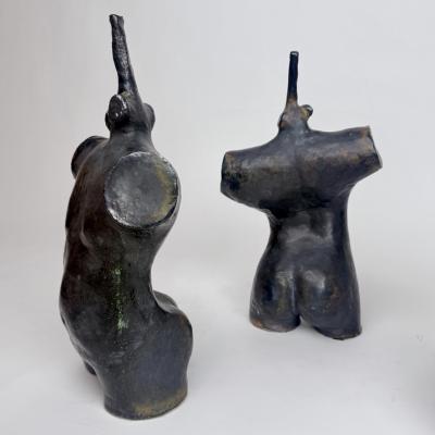 Set of Three Vintage Black Stoneware Sculptures by L L Italy 2000s