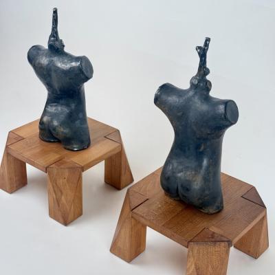 Set of Three Vintage Black Stoneware Sculptures by L L Italy 2000s