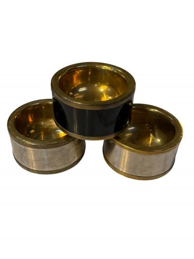 Set of Three Vintage Italian Brass and Black Lacquer Salt Cellars 1970s