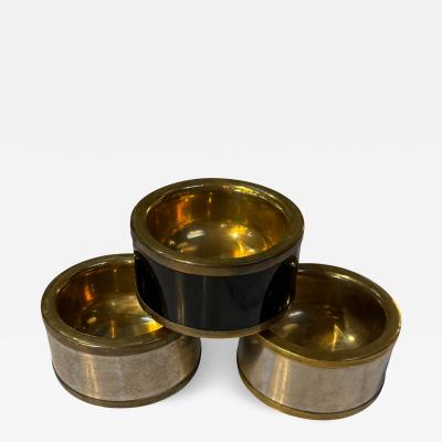 Set of Three Vintage Italian Brass and Black Lacquer Salt Cellars 1970s