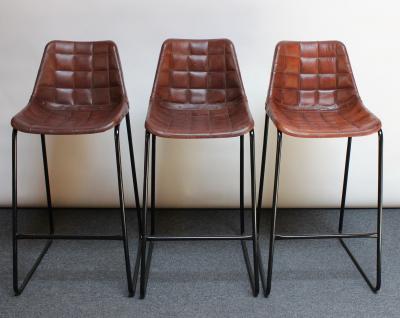 Set of Three Vintage Italian Steel and Iron Barstools with Leatherette Seats