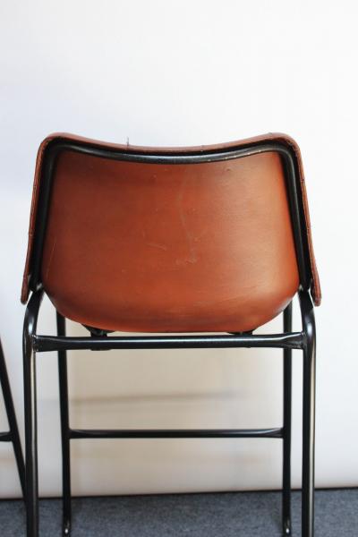 Set of Three Vintage Italian Steel and Iron Barstools with Leatherette Seats