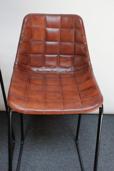Set of Three Vintage Italian Steel and Iron Barstools with Leatherette Seats