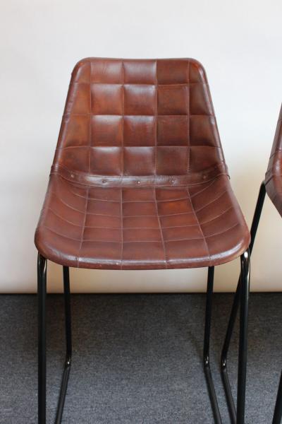 Set of Three Vintage Italian Steel and Iron Barstools with Leatherette Seats
