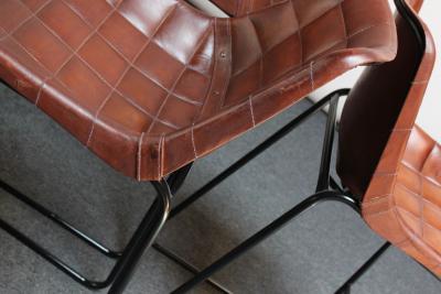 Set of Three Vintage Italian Steel and Iron Barstools with Leatherette Seats