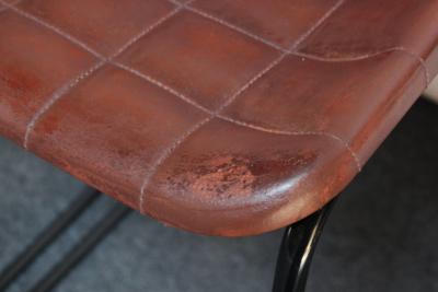 Set of Three Vintage Italian Steel and Iron Barstools with Leatherette Seats