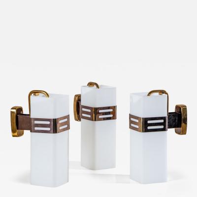 Set of Three Wall Sconces in Opaline Glass and Brass by Stilnovo Milan Italy