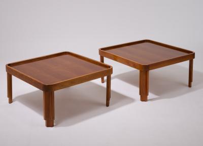 Set of Three Walnut Stacking Low Tables Italy 1970s