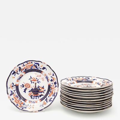Set of Twelve Auckland Pattern Ironstone Dinner Plates England circa 1835
