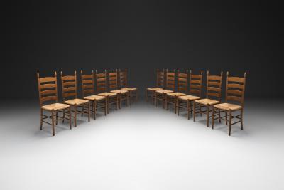 Set of Twelve Beech Ladderback Dining Chairs Europe Mid 20th Century
