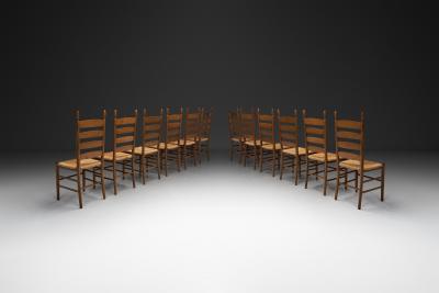 Set of Twelve Beech Ladderback Dining Chairs Europe Mid 20th Century