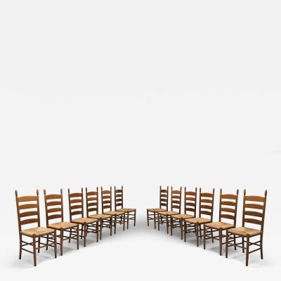 Set of Twelve Beech Ladderback Dining Chairs Europe Mid 20th Century