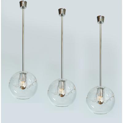 Set of Twelve Blown Glass Clear Pendant Lanterns