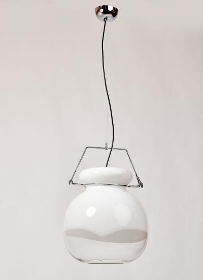 Set of Twelve Blown White and Clear Glass Pendant Lanterns Italy 1970s