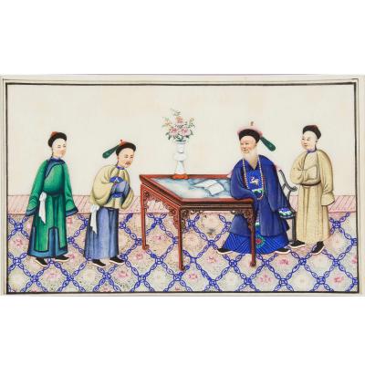 Set of Twelve Chinese Pith Paper Paintings of Court Scenes