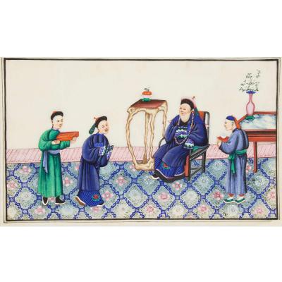 Set of Twelve Chinese Pith Paper Paintings of Court Scenes
