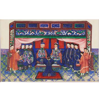 Set of Twelve Chinese Pith Paper Paintings of Court Scenes