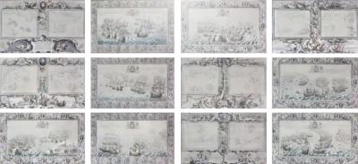 Set of Twelve Colored Engravings of the Defeat of the Spanish Armada by J Pine