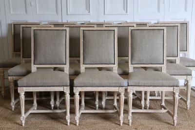 Set of Twelve French Square Back Louis XVI Chairs in Original Paint