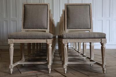 Set of Twelve French Square Back Louis XVI Chairs in Original Paint