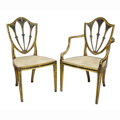 Set of Twelve George III Painted Shield Back Dining Chairs