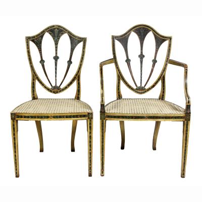 Set of Twelve George III Painted Shield Back Dining Chairs