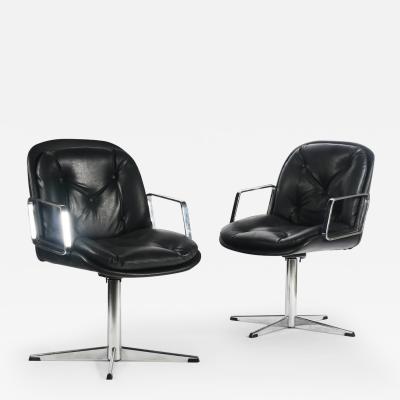 Set of Two 2 Black Chrome High Stance Office Chairs USA c 1960s