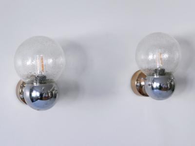 Set of Two Amazing Mid Century Modern Glass Metal Sconces Germany 1970s
