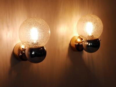 Set of Two Amazing Mid Century Modern Glass Metal Sconces Germany 1970s