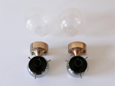 Set of Two Amazing Mid Century Modern Glass Metal Sconces Germany 1970s