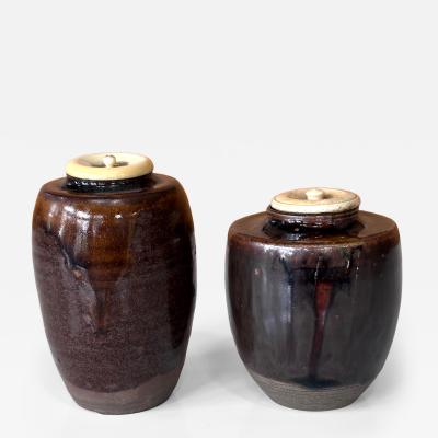 Set of Two Antique Japanese Ceramic Ko Seto Chaires