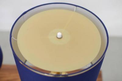 Set of Two Art Deco Style Table Lamps in Brass with Dark Blue Shades