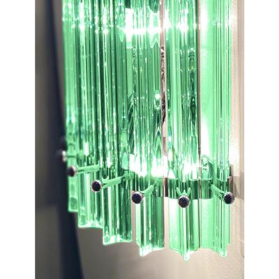 Set of Two Contemporary Green Wather Triedro Murano Glass Wall Sconce
