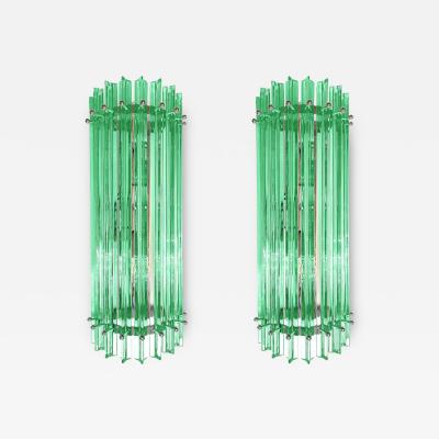 Set of Two Contemporary Green Wather Triedro Murano Glass Wall Sconce