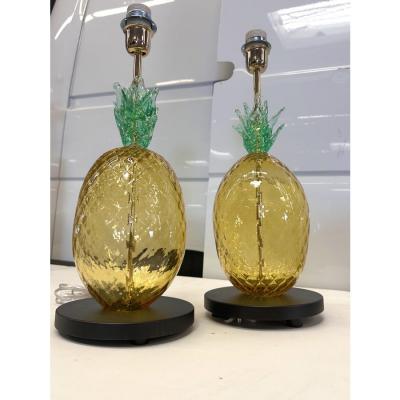 Set of Two Contemporary Italian Ananas Murano Glass Table Lamps