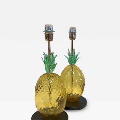 Set of Two Contemporary Italian Ananas Murano Glass Table Lamps