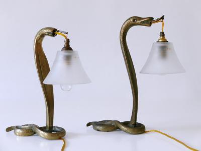 Set of Two Decorative Art Nouveau Bronze Cobra Table Lamps 1910s