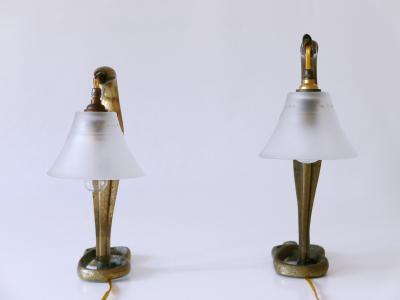 Set of Two Decorative Art Nouveau Bronze Cobra Table Lamps 1910s