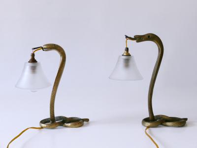 Set of Two Decorative Art Nouveau Bronze Cobra Table Lamps 1910s