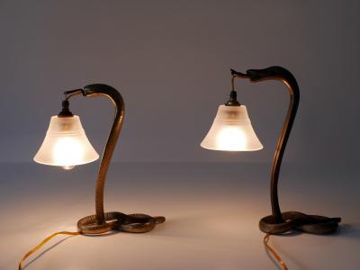 Set of Two Decorative Art Nouveau Bronze Cobra Table Lamps 1910s