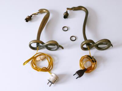 Set of Two Decorative Art Nouveau Bronze Cobra Table Lamps 1910s