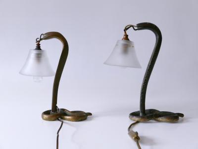 Set of Two Decorative Art Nouveau Bronze Cobra Table Lamps 1910s