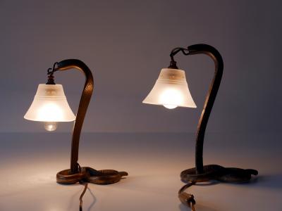 Set of Two Decorative Art Nouveau Bronze Cobra Table Lamps 1910s